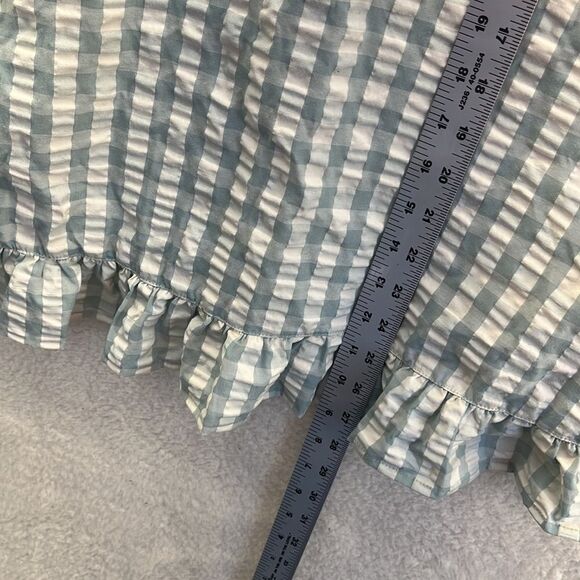 Open Edit Seersucker Pajama Top‎ in Teal Mist Gingham Size 3X - Picture 4 of 8